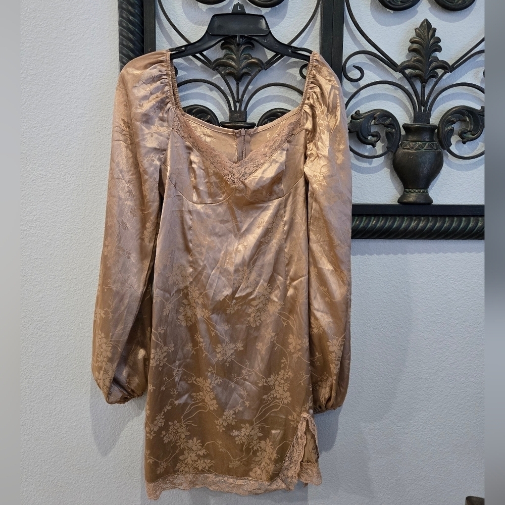 Golden Champange Balloon Long Sleeve Dress